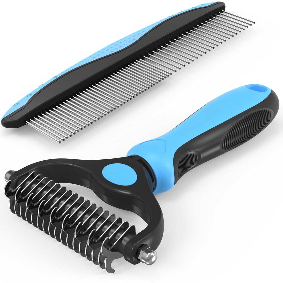 Pet grooming combo with deshedding rake and metal comb