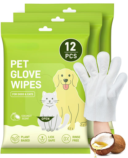 36 Count Pet Wipes for Dogs & Cats, Glove Design, Coconut Scent