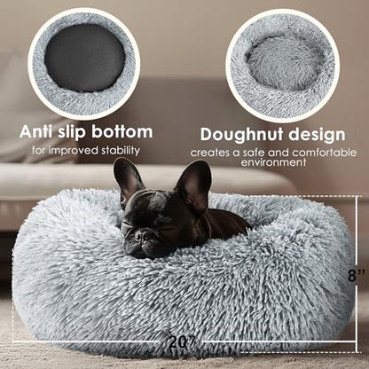 Dog & Cat Bed for Indoor Cats, 20in Calming Donut Bed