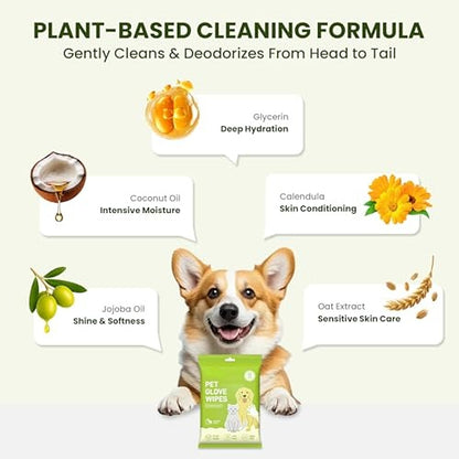 36 Count Pet Wipes for Dogs & Cats, Glove Design, Coconut Scent