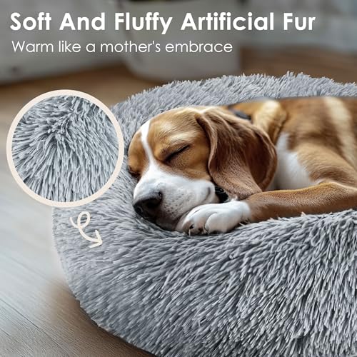 Dog & Cat Bed for Indoor Cats, 20in Calming Donut Bed