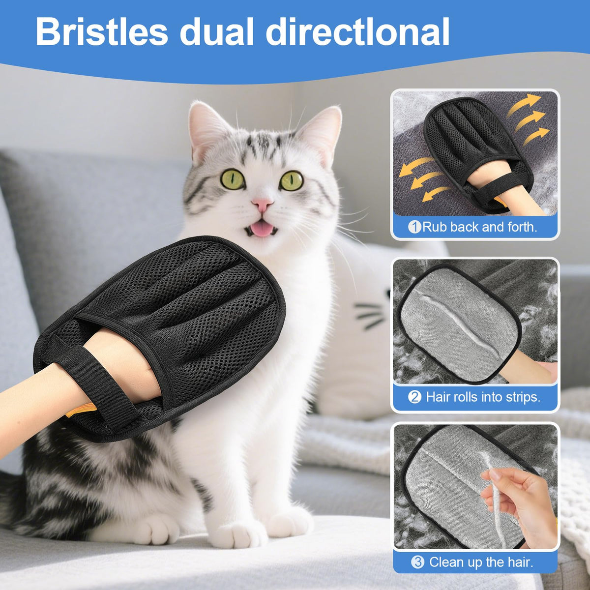 Dual directional pet hair removal glove