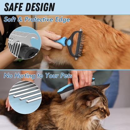 Pet Grooming Combo - Blue Deshedding Brush with Metal Comb