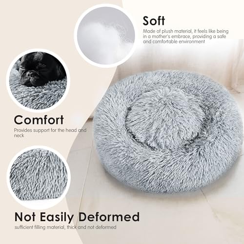 Dog & Cat Bed for Indoor Cats, 20in Calming Donut Bed