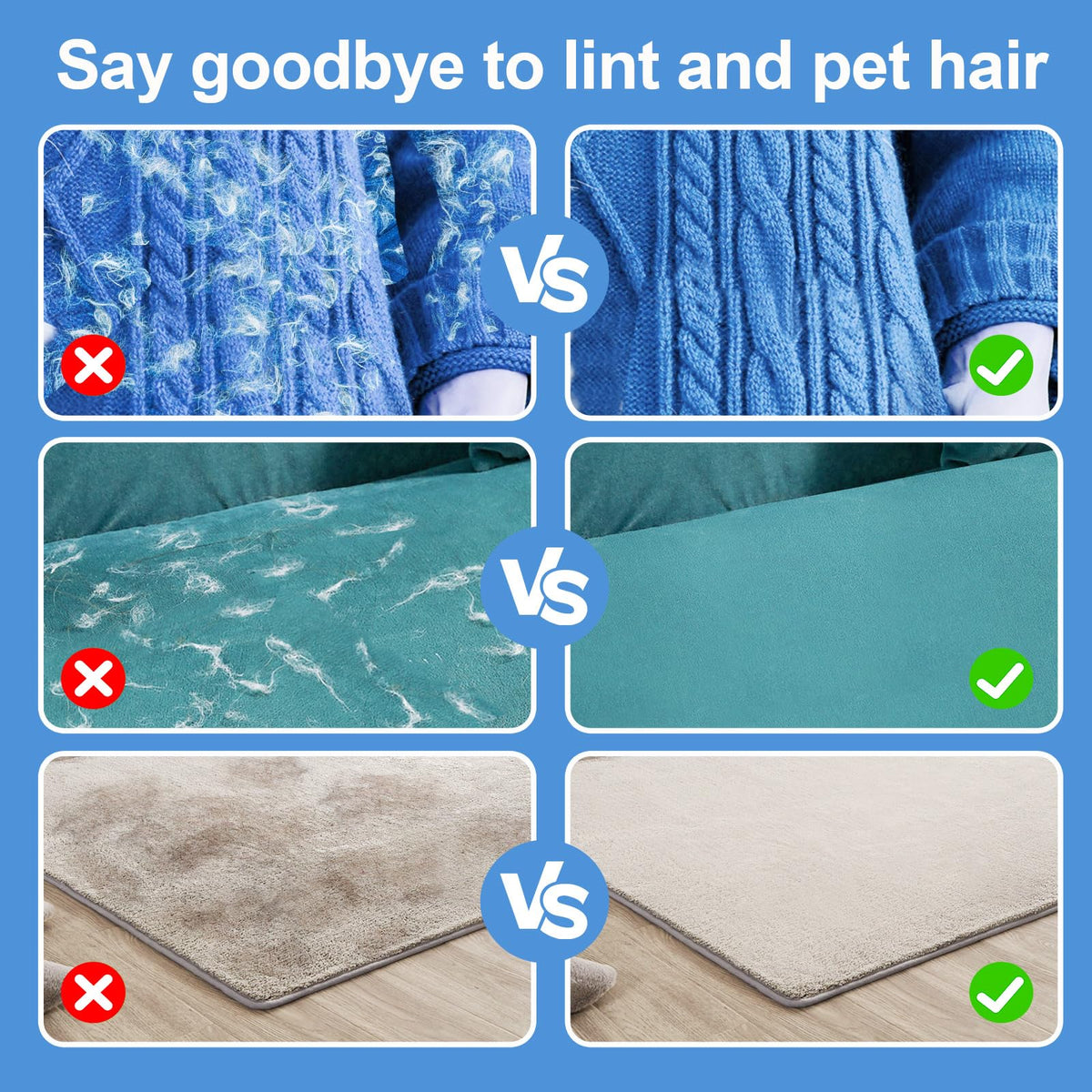 Pet hair and lint removal before and after