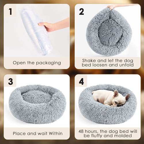 Dog & Cat Bed for Indoor Cats, 20in Calming Donut Bed