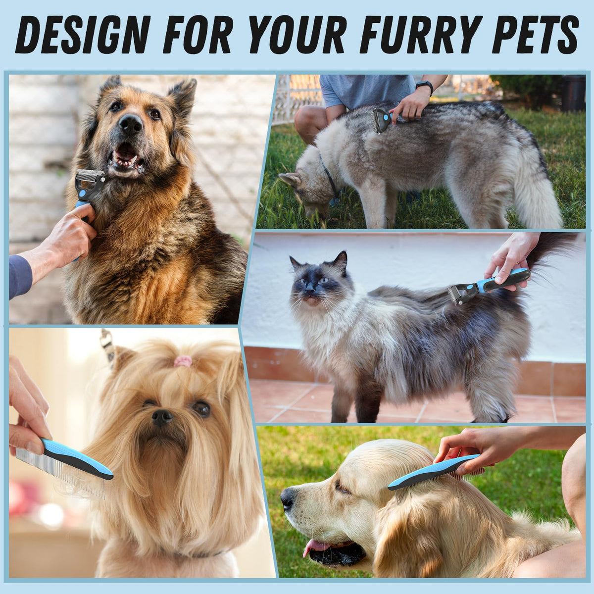 Pet grooming combo for different dog and cat coat types
